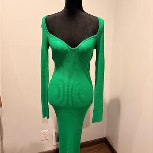 H&M Emerald Green Ribbed Long Sleeve Bodycon Dress